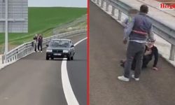 Otoyol kenarında kadına şiddet!