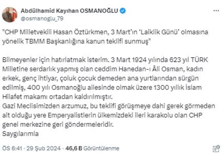 Kayıhan Osmanoğlu Tweet